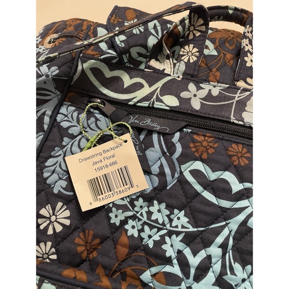 Vera Bradley Java  Floral Quilted Drawstring Backpack Brown Blue Retired W/tags